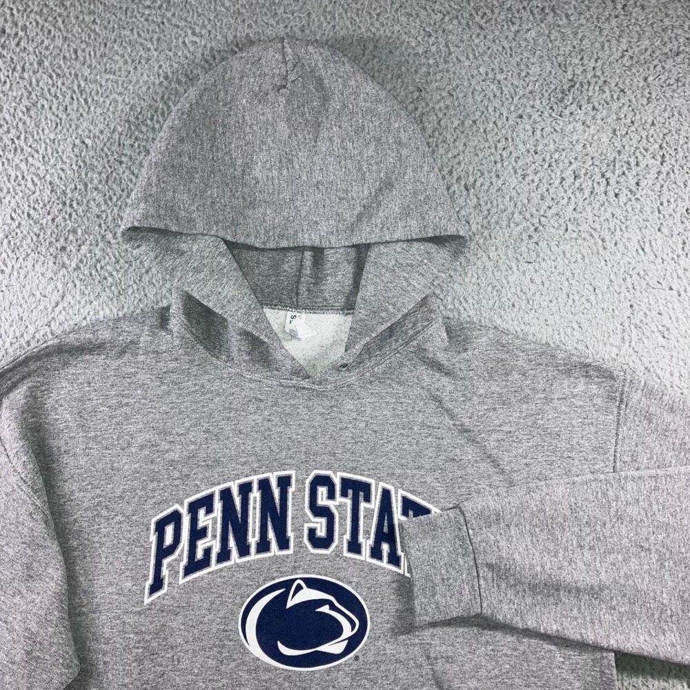 Jerzees Penn State Hoodie Mens L Gray Retro Collegiate Graphic Fleece Pullover